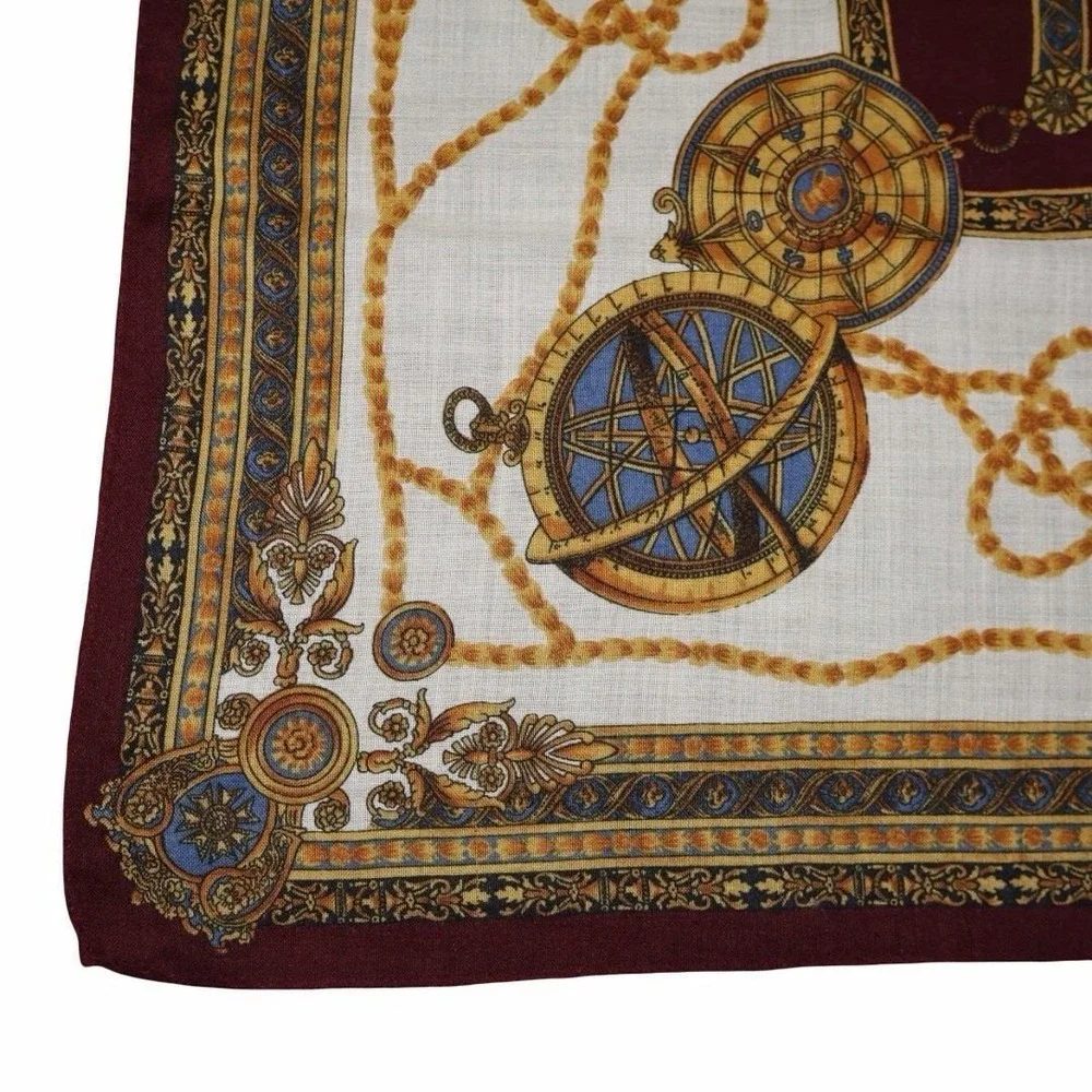 Vintage Italian Compass & Globe Square Scarf. Silk &‎ Wool 33.5